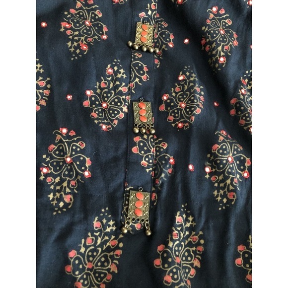 Ladies Printed Cotton Palazzo Suit Small Embellished Beads Missing Maxi Dress - Picture 13 of 13